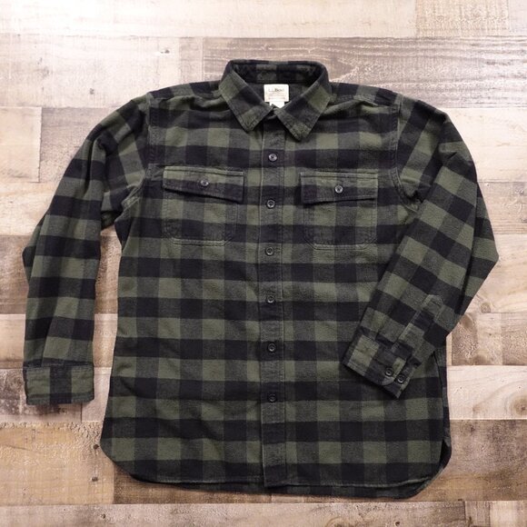 L.L.Bean Men’s Chamois Shirt Slightly Fitted Green Black Buffalo Plaid Flannel - Picture 1 of 8